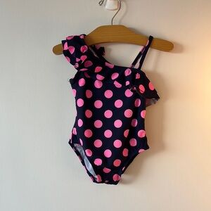 Pink Polka Dot One-Shoulder Swimsuit
